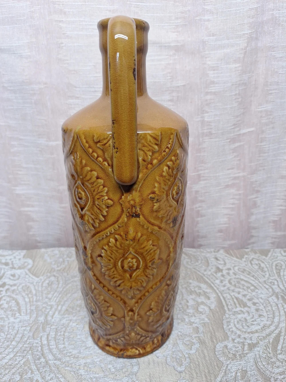 Vintage-Style Golden Brown Ceramic Pitcher Vase - Decorative Home Accent 15